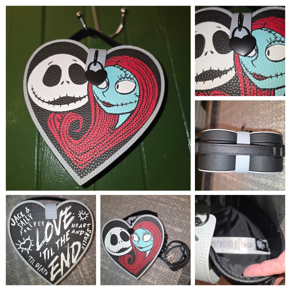 NWOT: Heart-Shaped Nightmare Before Christmas Bag, Top Handles, Detachable Strap